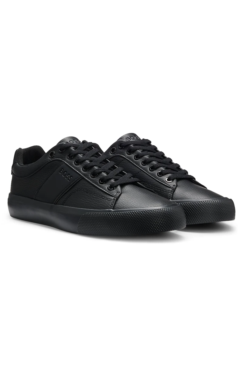 Faux-leather trainers with plain and grained textures