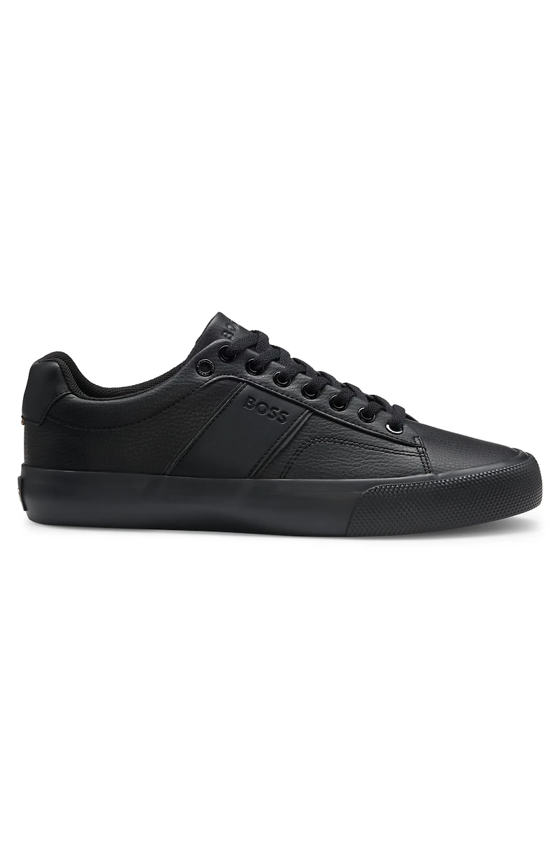 Faux-leather trainers with plain and grained textures