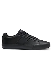 Faux-leather trainers with plain and grained textures