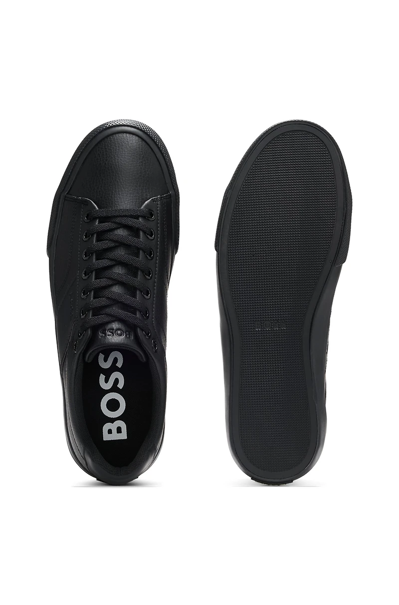 Faux-leather trainers with plain and grained textures