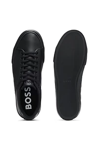 Faux-leather trainers with plain and grained textures