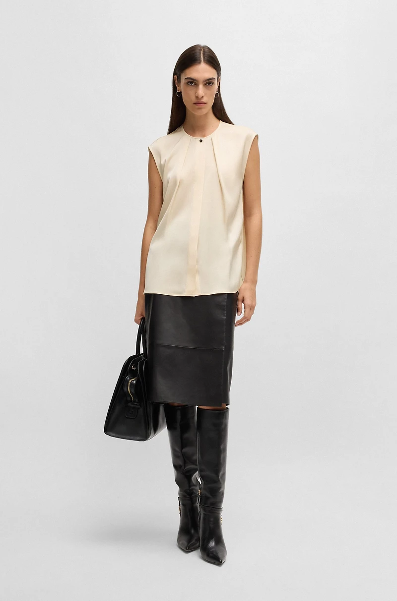 Fitted sleeveless blouse stretch silk with concealed placket