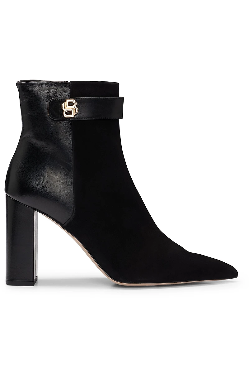 Block-heel ankle boots suede and leather