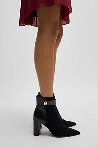 Block-heel ankle boots suede and leather