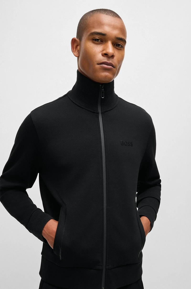 Sweatshirt with jacquard collar and cuffs
