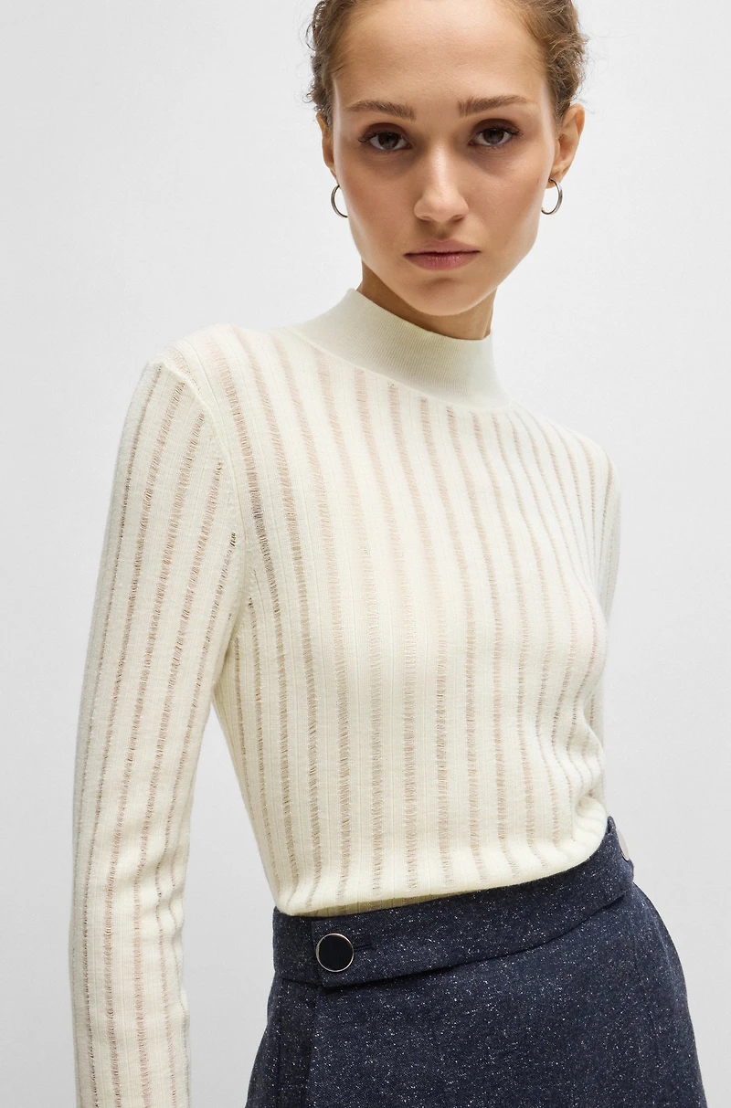 Wool sweater with structured stripes