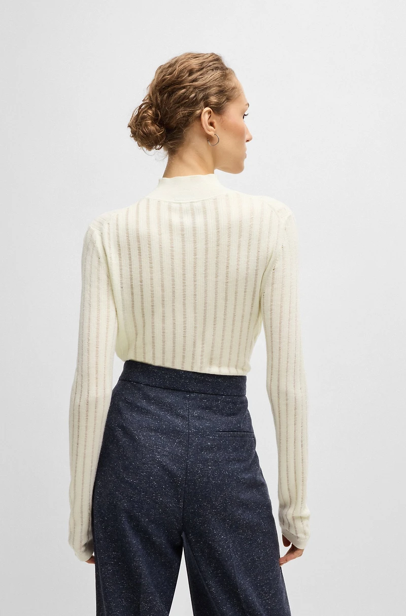 Wool sweater with structured stripes