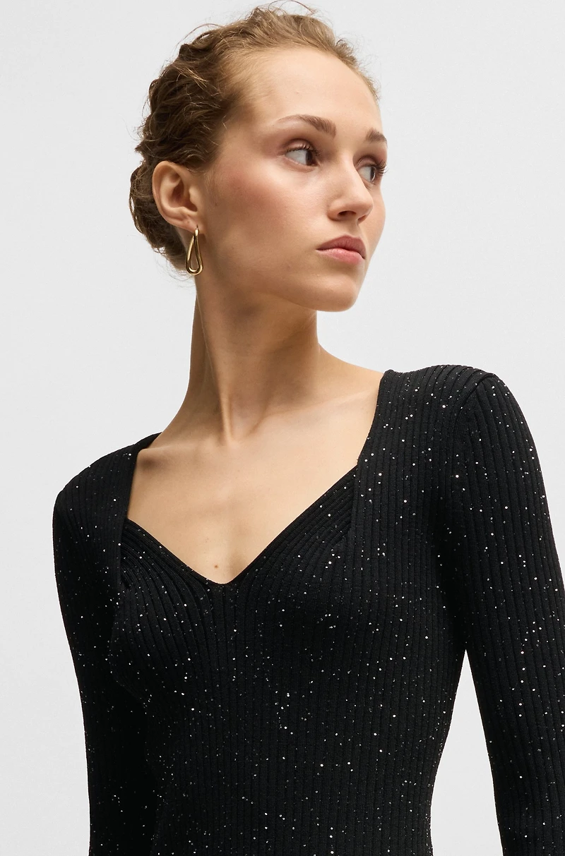 Long-sleeved knitted dress with sequin embellishments