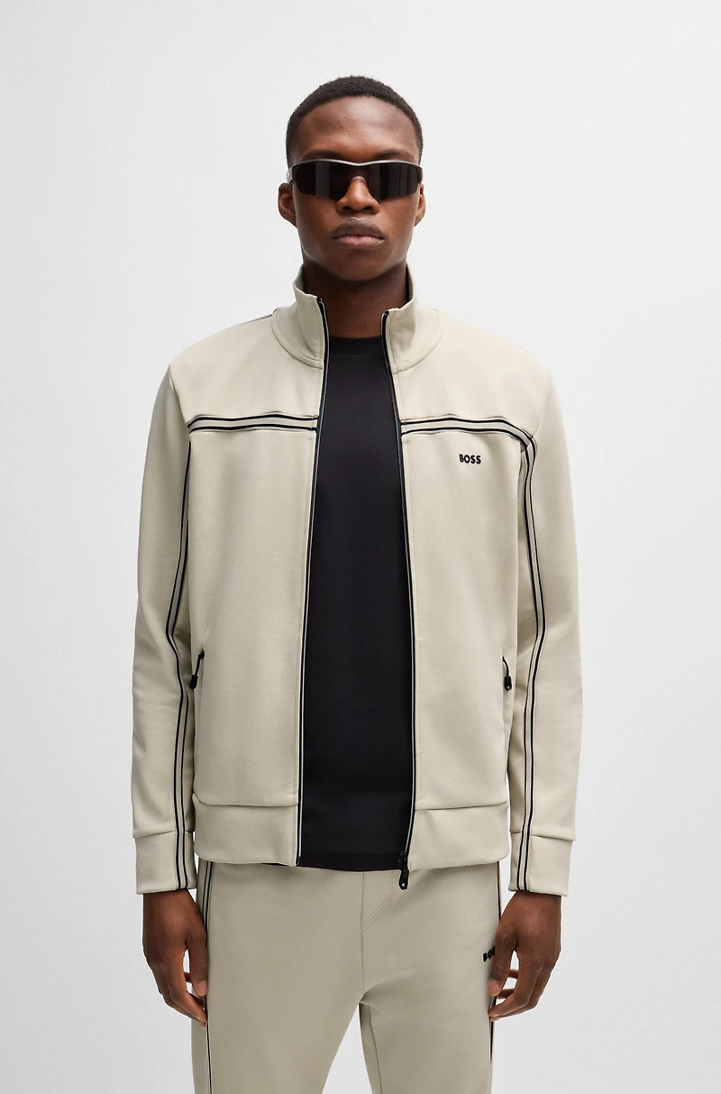 Zip-up sweatshirt with tape inserts