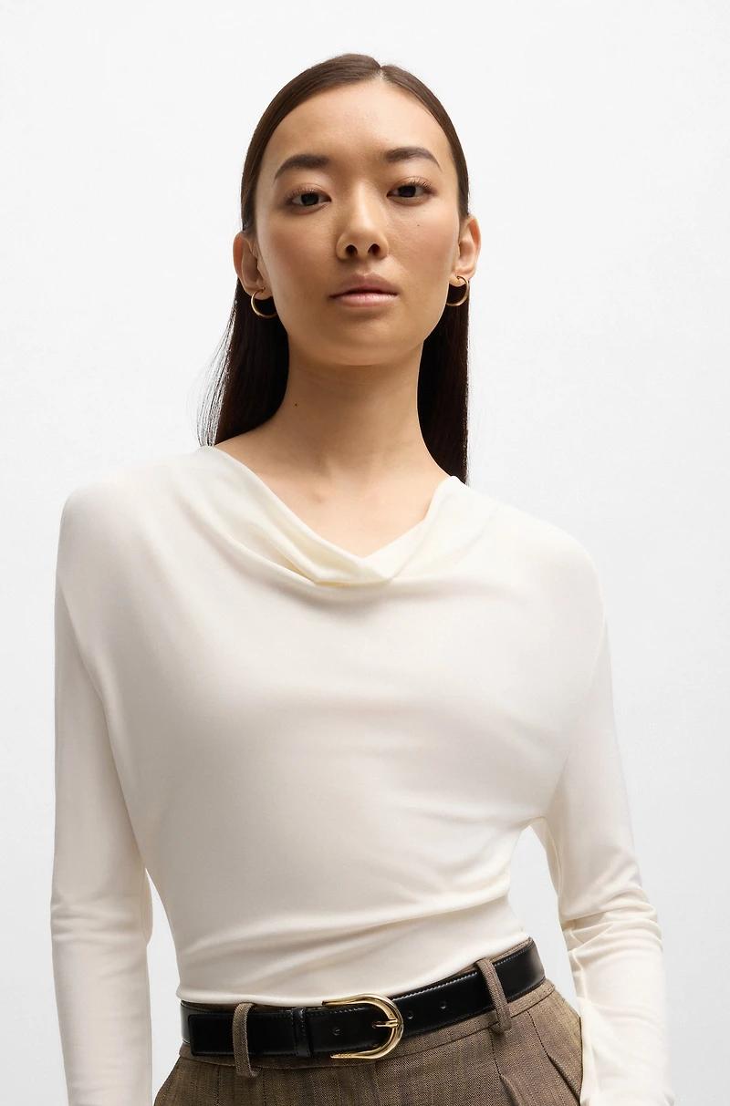 Long-sleeved top stretch crepe with cowl neckline