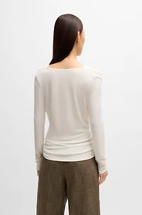 Long-sleeved top stretch crepe with cowl neckline