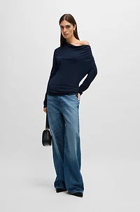 Long-sleeved top stretch crepe with cowl neckline
