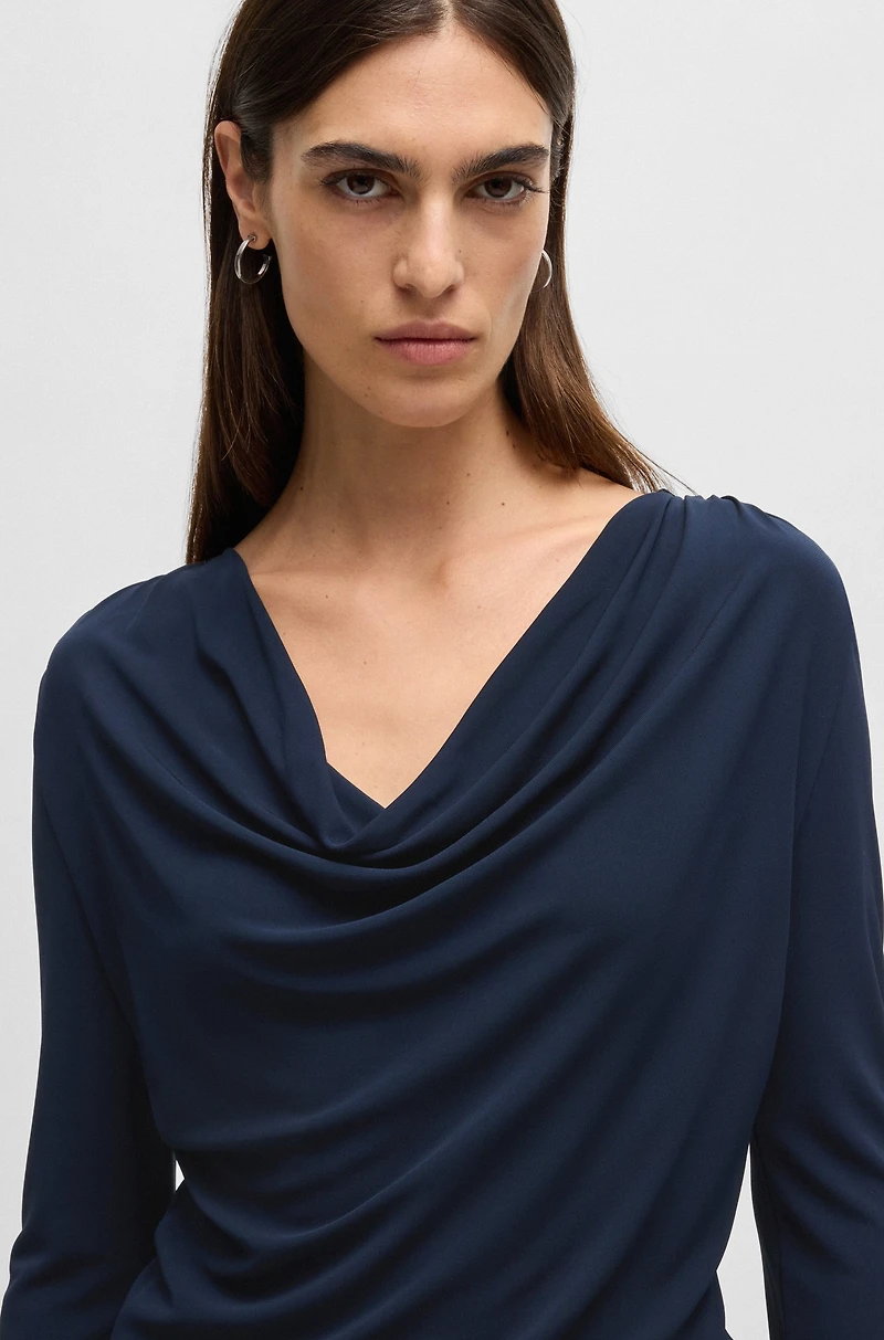 Long-sleeved top stretch crepe with cowl neckline