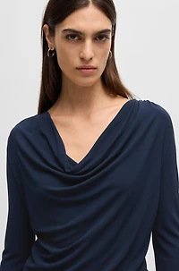 Long-sleeved top stretch crepe with cowl neckline