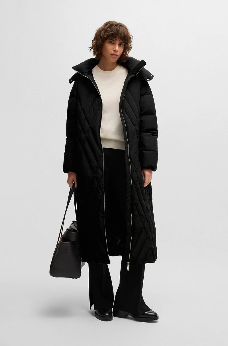 Quilted down coat with adjustable hood