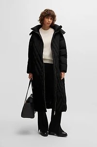 Quilted down coat with adjustable hood