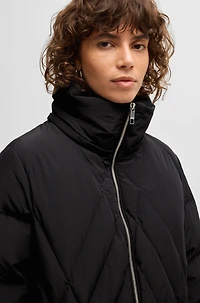 Quilted down coat with adjustable hood