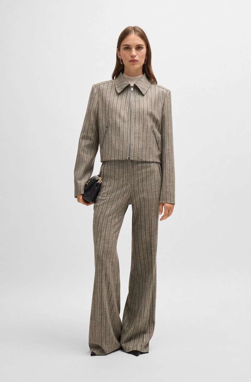 Zip-up jacket striped melange cloth