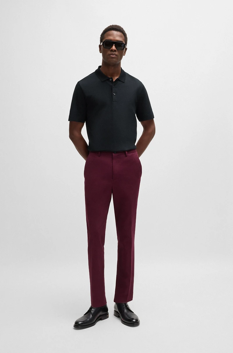 Herringbone-jacquard polo shirt cotton and wool