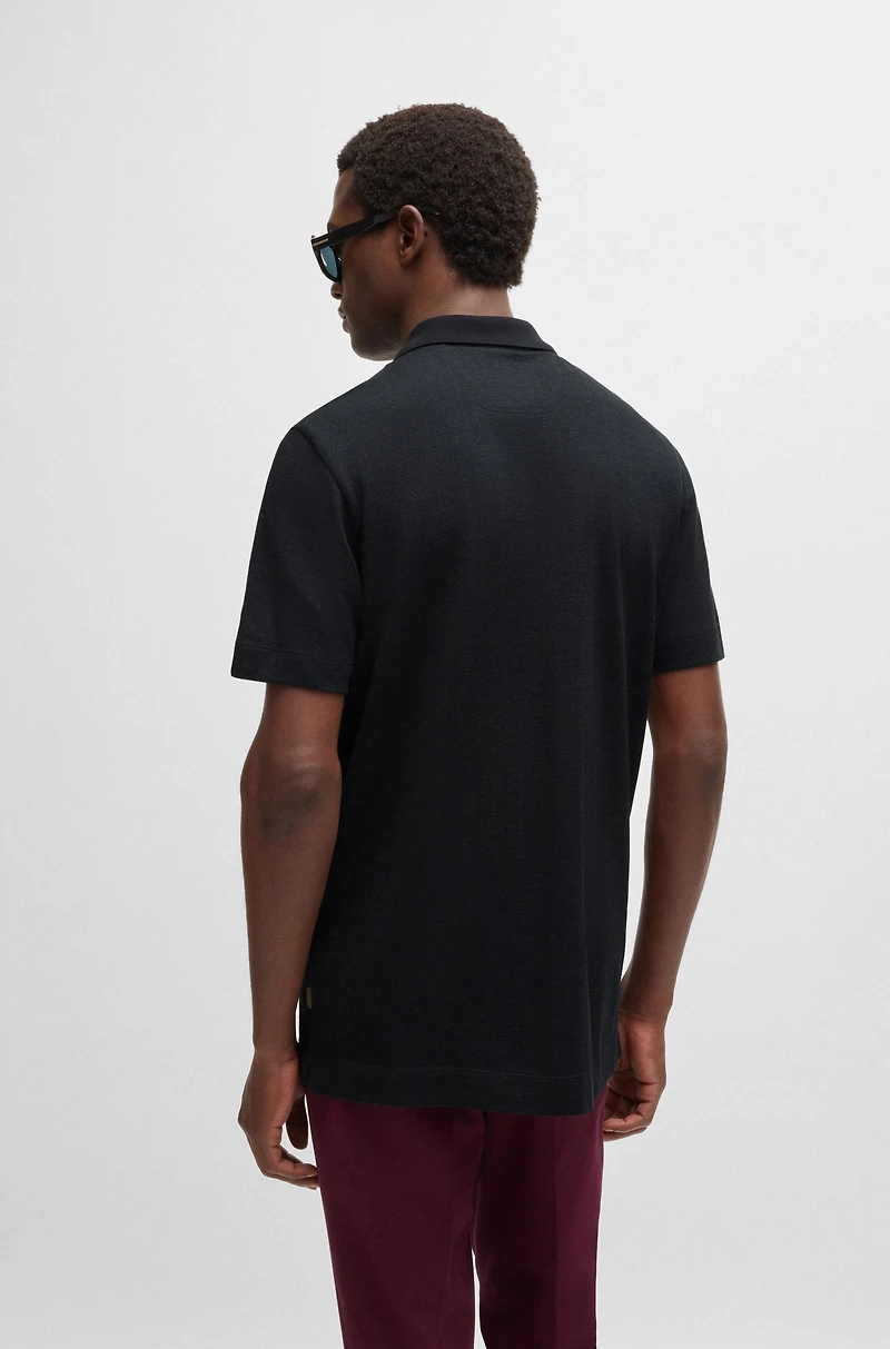 Herringbone-jacquard polo shirt cotton and wool
