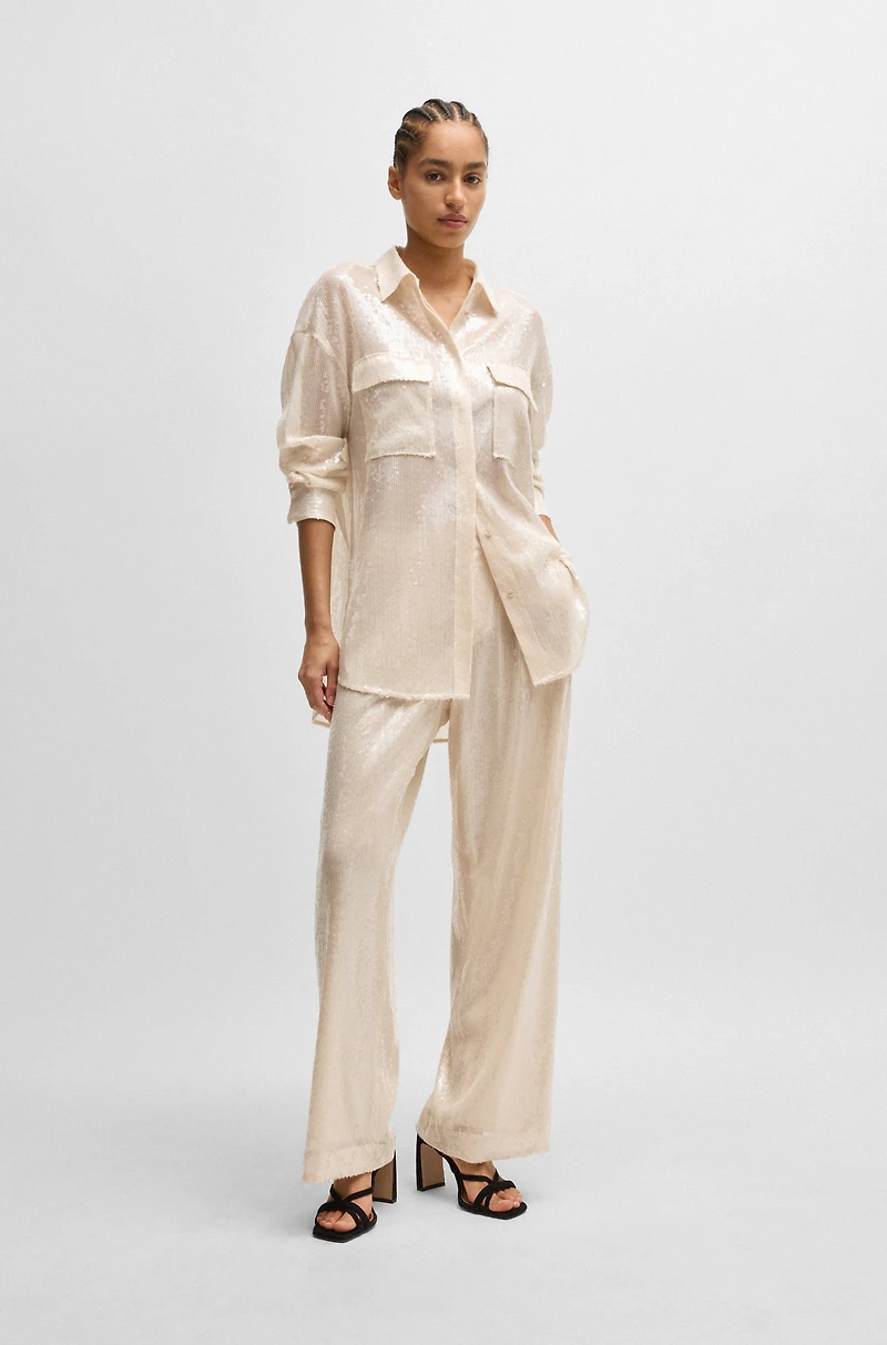 Relaxed-fit blouse with sequins and point collar