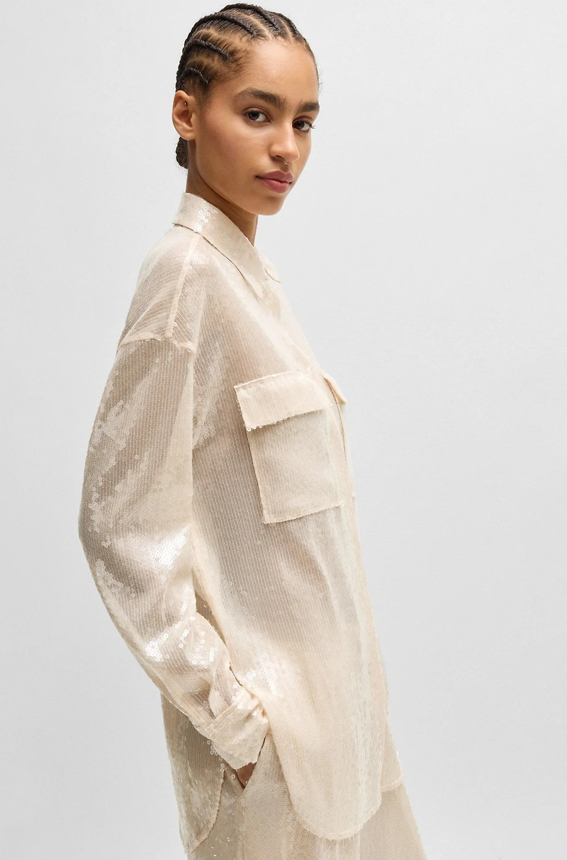 Relaxed-fit blouse with sequins and point collar