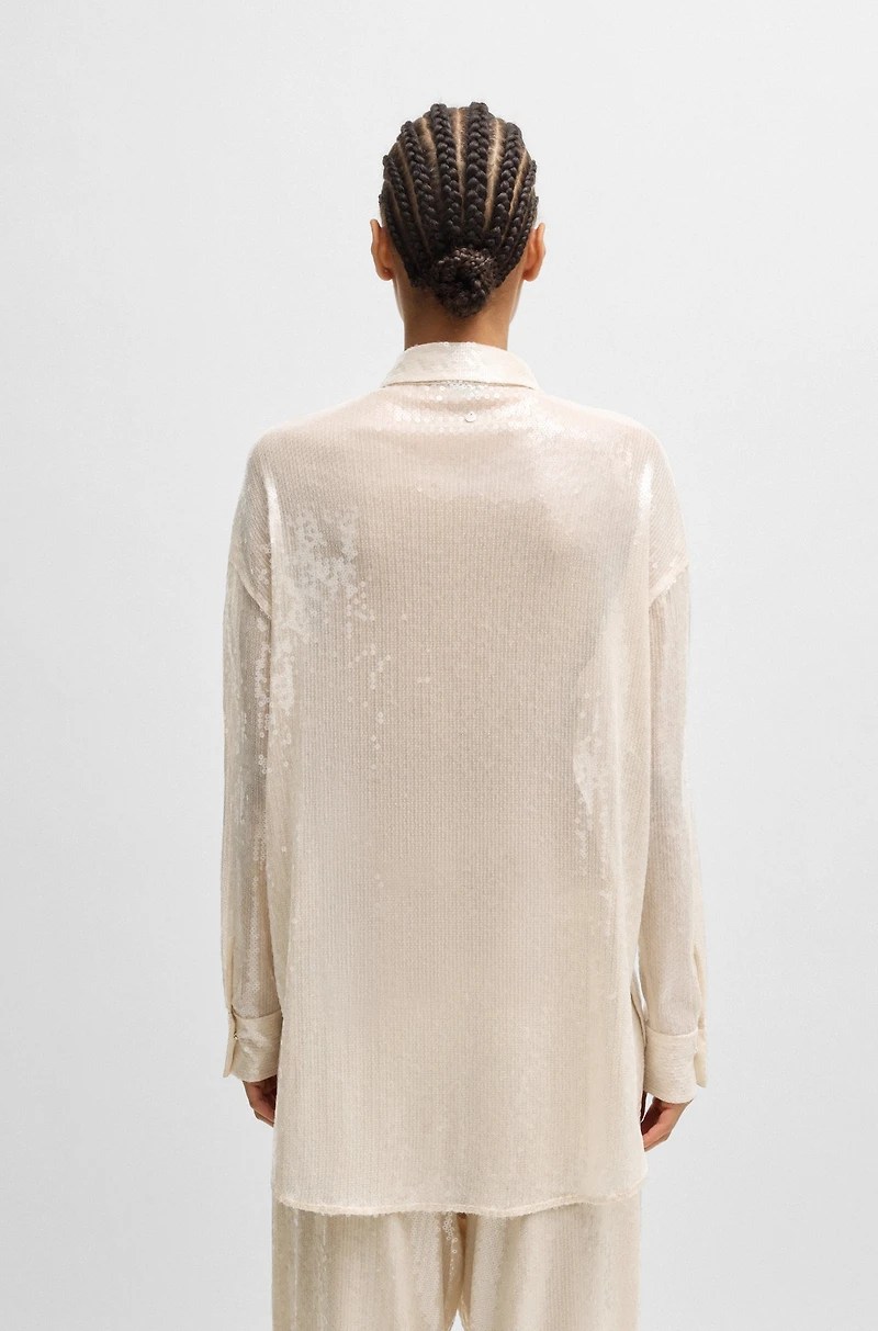 Relaxed-fit blouse with sequins and point collar