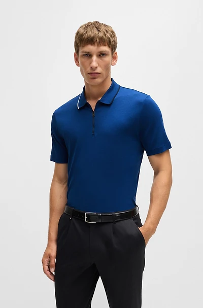 Zip-neck polo shirt interlock cotton