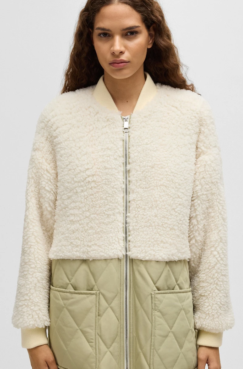 Teddy-paneled quilted jacket