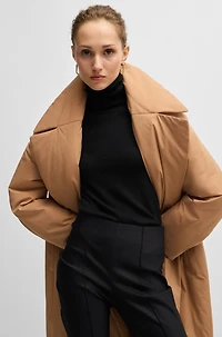 Water-repellent padded coat with tie-up belt
