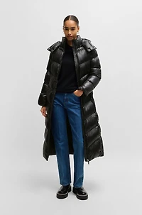 Water-repellent puffer jacket with logo belt