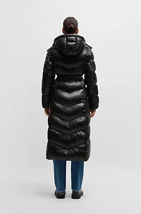 Water-repellent puffer jacket with logo belt