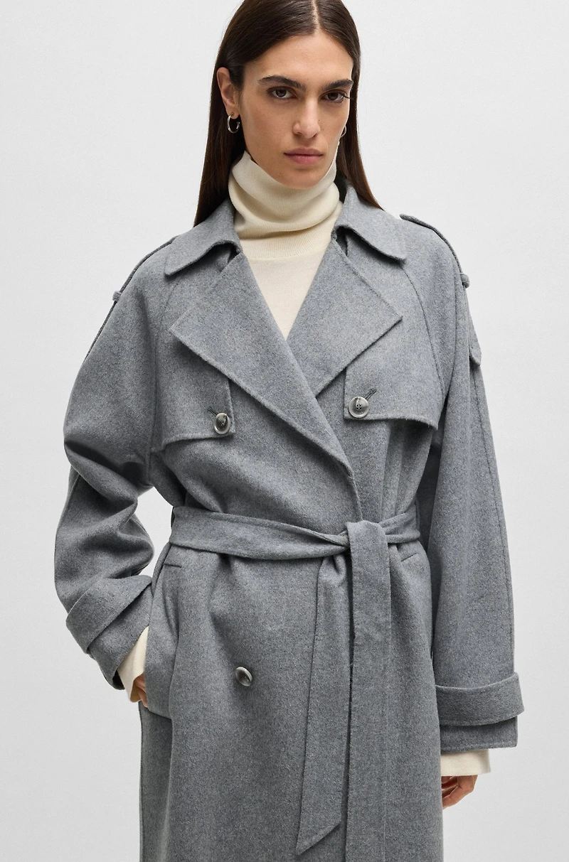 Belted trench coat a wool blend