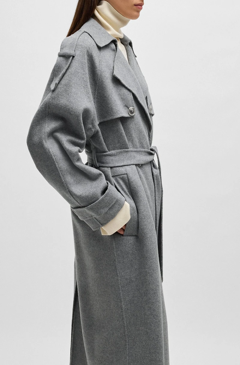 Belted trench coat a wool blend