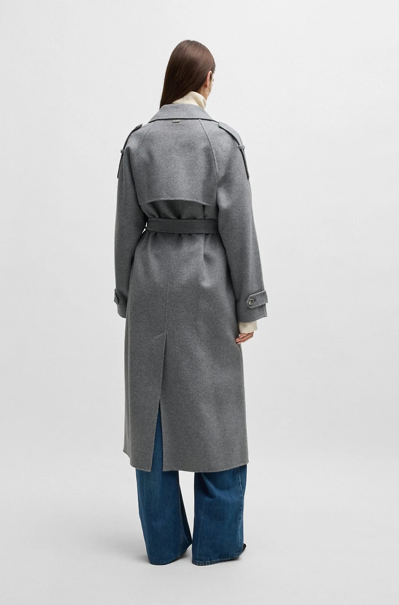 Belted trench coat a wool blend