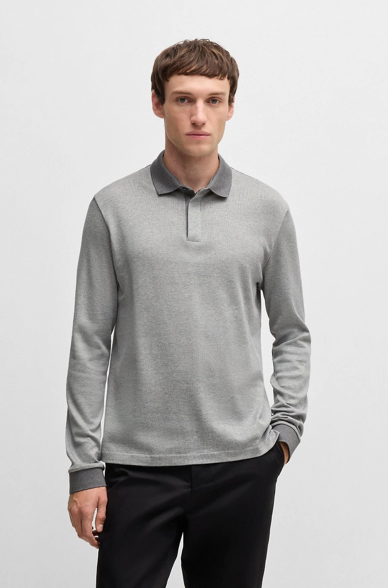 Long-sleeved polo shirt cotton with concealed placket