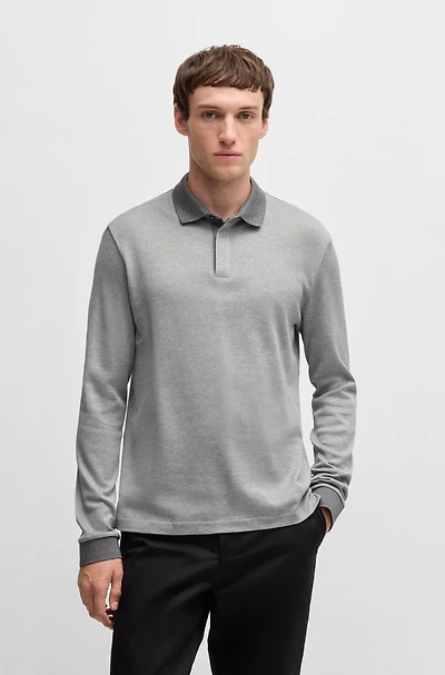 Long-sleeved polo shirt cotton with concealed placket