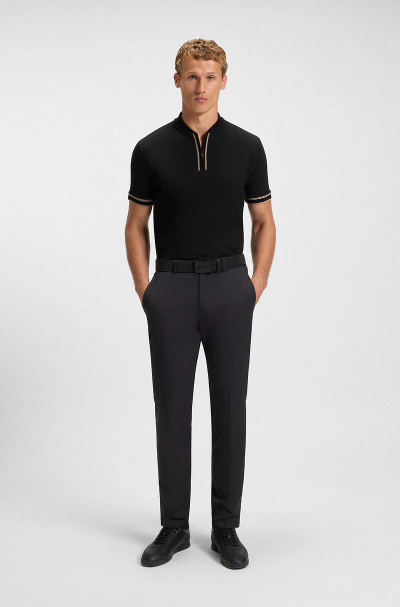 Zip-neck polo shirt stretch-cotton piqué