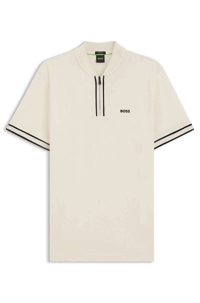 Zip-neck polo shirt stretch-cotton piqu