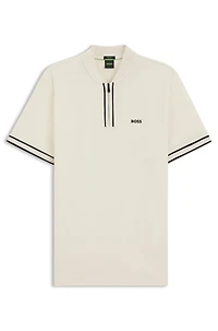 Zip-neck polo shirt stretch-cotton piqu