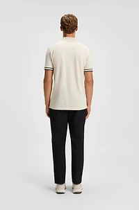 Zip-neck polo shirt stretch-cotton piqu