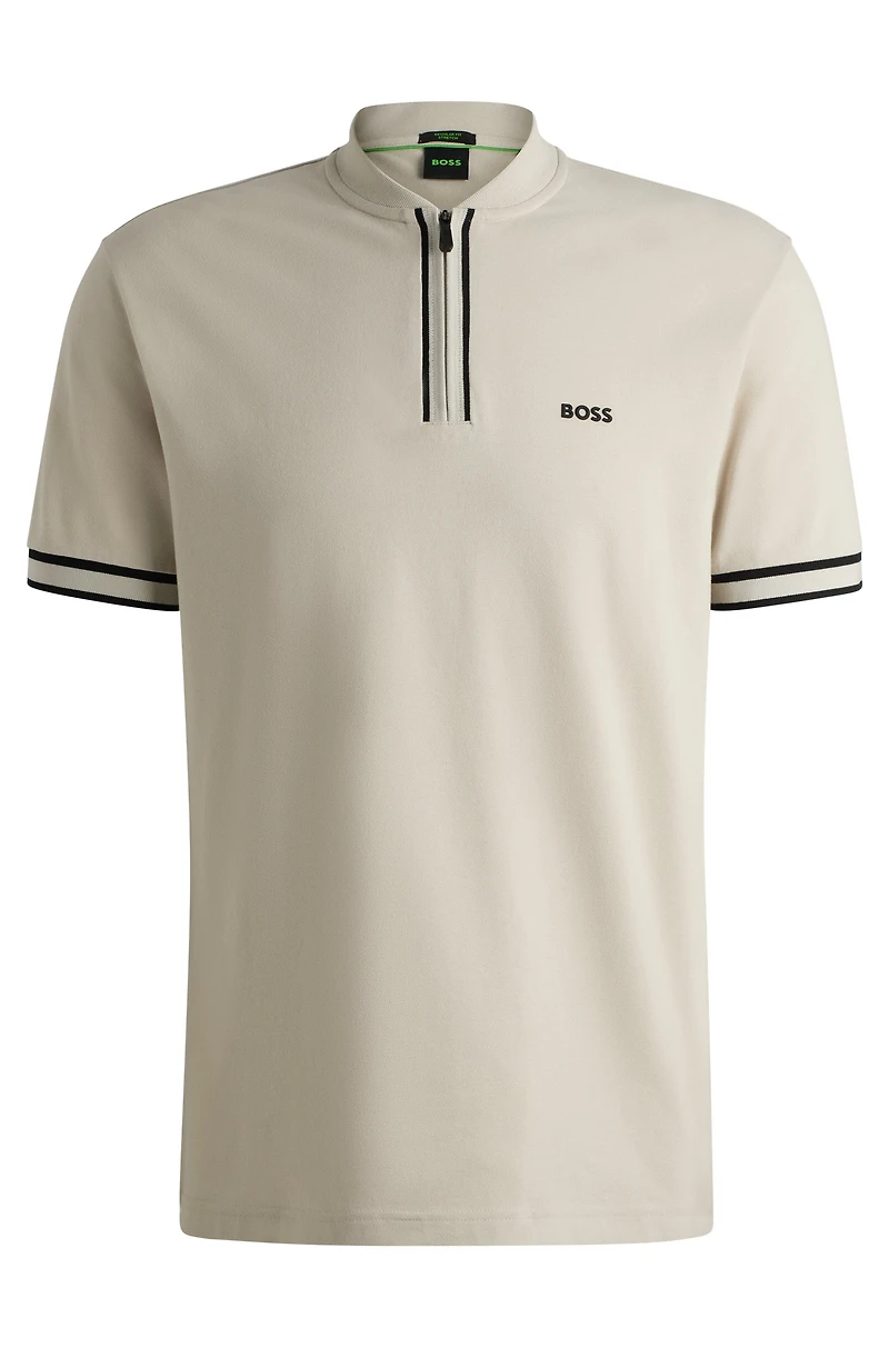 Zip-neck polo shirt stretch-cotton piqu