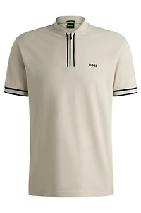 Zip-neck polo shirt stretch-cotton piqu
