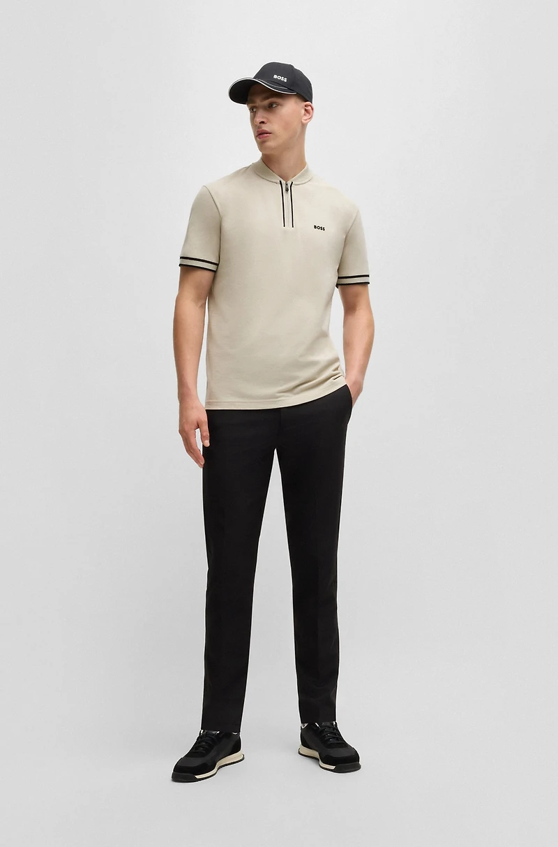Zip-neck polo shirt stretch-cotton piqu