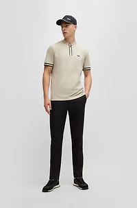 Zip-neck polo shirt stretch-cotton piqu