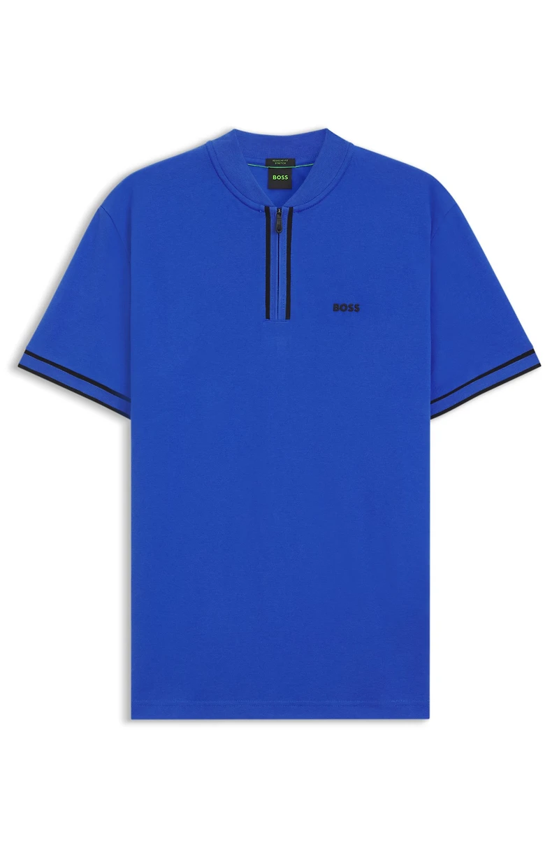 Zip-neck polo shirt stretch-cotton piqu
