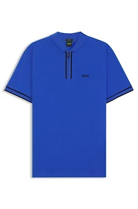 Zip-neck polo shirt stretch-cotton piqu
