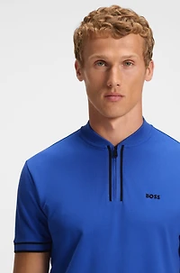 Zip-neck polo shirt stretch-cotton piqu
