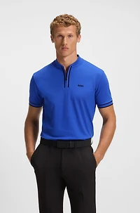 Zip-neck polo shirt stretch-cotton piqu