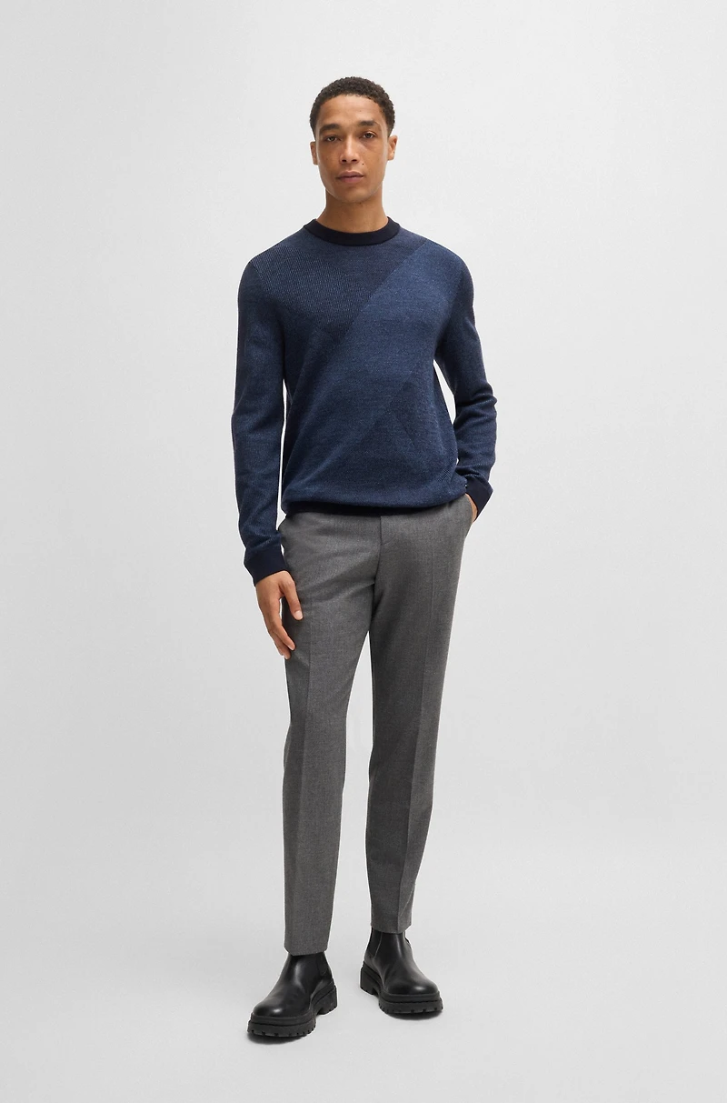 Virgin-wool sweater with two-tone jacquard pattern